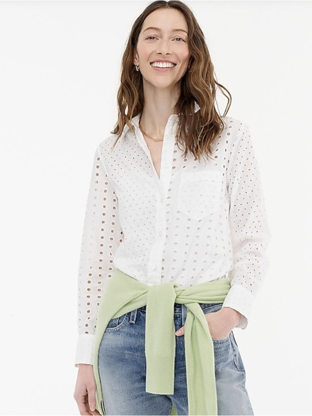 J. Crew White Eyelet Button-Down Shirt